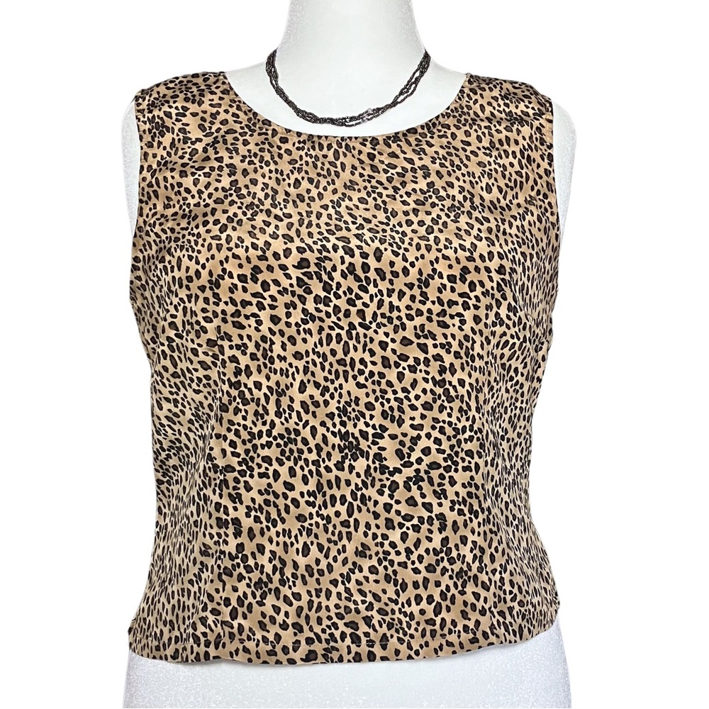 Vintage 90s Leopard Print Sleeveless Top Large Tank Mob Wife Maximalism Cheetah